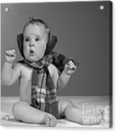 Baby In Scarf And Earmuffs, C.1960s Acrylic Print