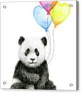 Baby Panda With Heart-shaped Balloons Acrylic Print