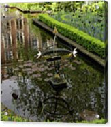 Backyard Tranquility - A Fountain In A Beautifully Landscaped Garden Acrylic Print