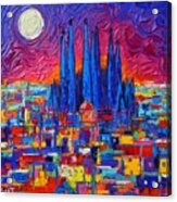Barcelona Full Moon Over Sagrada Familia Modern Abstract City Knife Oil Painting Ana Maria Edulescu Acrylic Print