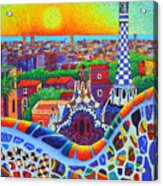 Barcelona Park Guell Sunrise Gaudi Tower Textural Impasto Knife Oil Painting By Ana Maria Edulescu Acrylic Print