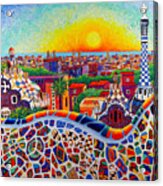 Barcelona Sunrise Colors From Park Guell Modern Impressionism Knife Oil Painting Ana Maria Edulescu Acrylic Print