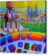 Barcelona Sunrise View Park Guell Abstract City Impressionism Knife Oil Painting Ana Maria Edulescu Acrylic Print