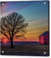 Barnset - Wisconsin Rural Sunset With Oak And Barn Acrylic Print