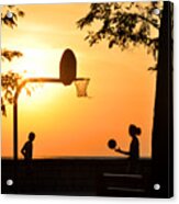 Basketball In Sunset Acrylic Print