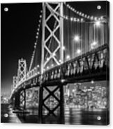 Bay Bridge And San Francisco By Night 9 Monochrome Acrylic Print