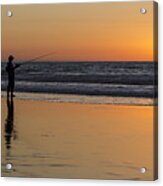 Beach Fishing At Sunset Acrylic Print