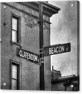 Beacon Street Sign Boston Back Bay Urban Scene In Black And White Acrylic Print