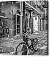 Bike And Lamppost In Pirate's Alley- Bw Acrylic Print
