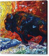 Bison Running Print Of Olena Art Wild The Storm Oil Painting With Palette Knife Acrylic Print