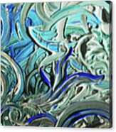 Blue Gray Acrylic Brush Strokes Abstract For Interior Decor I Acrylic Print
