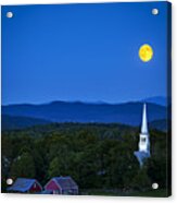 Blue Moon Rising Over Church Steeple Acrylic Print