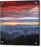 Blue Ridge Parkway Nc Waterrock Red Skies Sunset Acrylic Print
