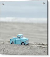 Blue Toy Pickup Truck At The Beach Acrylic Print