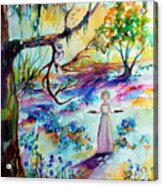 Bluebells Forest And Savannah Bird Girl Watercolor Acrylic Print