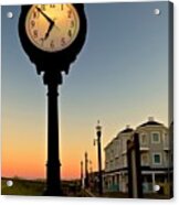 Boardwalk Clock With Rising Moon. Bethany Beach. Acrylic Print