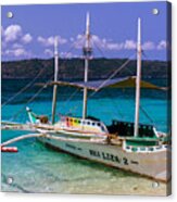 Boat On Puka Beach, Boracay Island, Philippines Acrylic Print