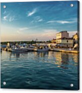 Boats In Harbor In Croatia At Sunset Acrylic Print