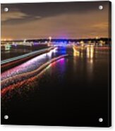 Boats Light Trails On Lake Wylie After 4th Of July Fireworks Acrylic Print