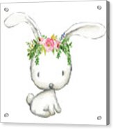 Boho Woodland Bunny Floral Watercolor Acrylic Print