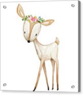 Boho Woodland Deer Watercolor Floral Decor Acrylic Print