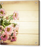 Bouquet Of Fresh Spring Flowers On Rustic Wood Acrylic Print