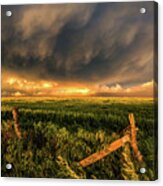 Kansas Fine Art Photography Print Picture of Field and Old Fence in Stormy Sky 