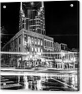 Broadway Lights - Nashville Tennessee Skyline Black And White Acrylic Print