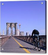 Brooklyn Bridge Bicyclist Acrylic Print