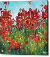 Bumblebees And Poppies Acrylic Print