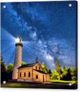 Cana Island Lighthouse Milky Way In Door County Wisconsin Acrylic Print