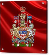 Canada Coat Of Arms Over Red Silk Acrylic Print