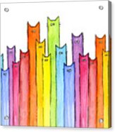 Cat Rainbow Watercolor Pattern Acrylic Print