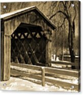 Cedarburg Covered Bridge In Winter Sepia Acrylic Print
