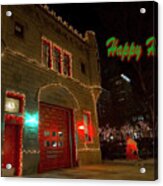 Chicago Firehouse With Xmas Lights Xmas Card Acrylic Print