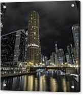Chicago Riverfront Skyline At Night Acrylic Print