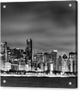 Chicago Skyline at NIGHT black and white Acrylic Print