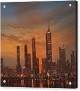 Chicago Skyline At Sunset Acrylic Print