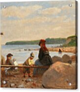 Children And Their Mothers On Lundeborg Beach. Denmark Acrylic Print