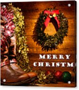 Christmas Cowboy Boots - Merry Christmas Acrylic Print