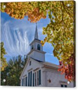 Church With Mares Tails Above And Fall Foliage Below Acrylic Print