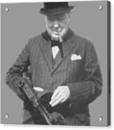 Churchill Posing With A Tommy Gun Acrylic Print