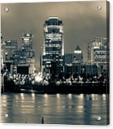 Cincinnati Skyline And Bridge Art - Ohio River Print - Cityscape Photography Black And White - Sepia Acrylic Print