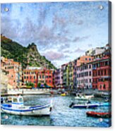 Cinque Terre - Vernazza From The Breakwater - Vintage Version Acrylic Print