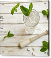 Classic Mojito Cocktail  With Fresh Mint Sprigs And Recipe Acrylic Print