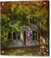 Colonial Home With Flag In Autumn Acrylic Print