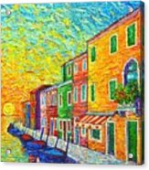 Colorful Burano Sunrise - Venice - Italy - Palette Knife Oil Painting By Ana Maria Edulescu Acrylic Print