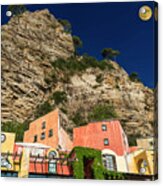 Colors Of Liguria Houses - Facciate Case Colori Di Liguria 4 - Alassio Under The Moon Acrylic Print