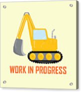 Construction Zone - Excavator Work In Progress Gifts - Yellow Background Acrylic Print