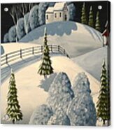 Country Winter Night - Folk Art Landscape Acrylic Print
